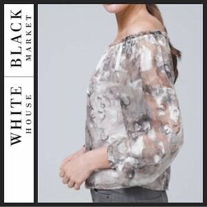 NWOT White House Black Market Off-Shoulder Silk Burnout Blouse - Silver and Gray